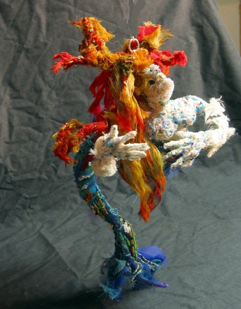 Custom soft Sculpture Mermaid fabric and beaded Art Doll image 4