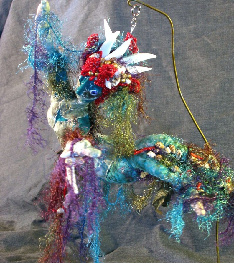 Custom soft Sculpture Mermaid fabric and beaded Art Doll image 2