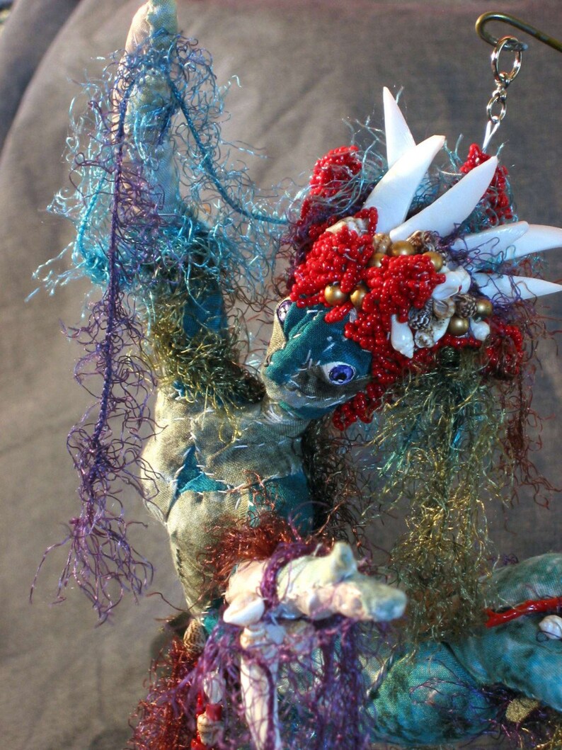 Custom soft Sculpture Mermaid fabric and beaded Art Doll image 1