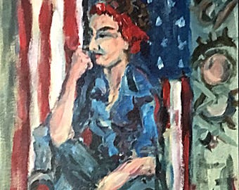 We Can Do it for our Rights  Expressionist Painting in Red, white and blue