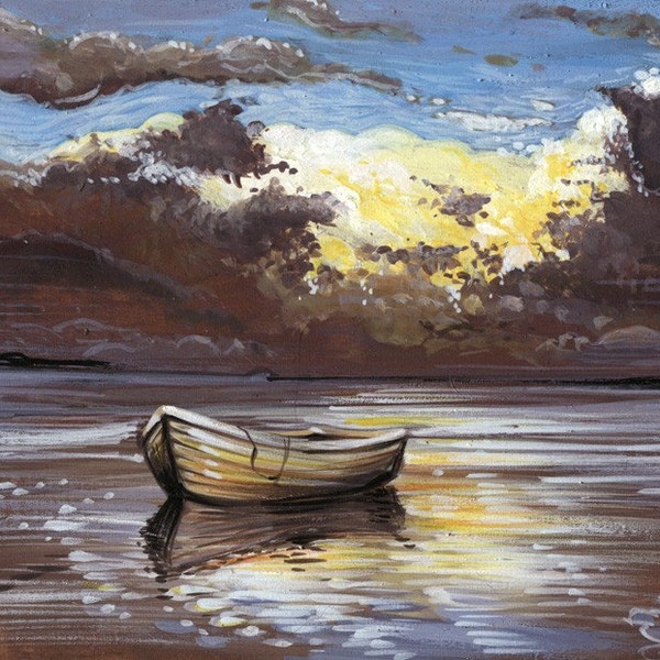 Drifting  Acrylic Waterscape blue brown yellow and white landscape