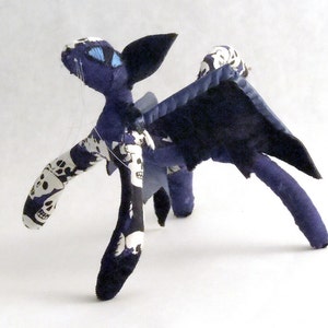 Soft Sculpture Halloween  Blue Moon Cat  Laszlo cloth winged cat