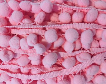 Pink Pom Pom Trim - 1/2" Pink Ball Trim - Light Pink Pom Pom Fringe - Sewing Embellishment - Felt Ball Garland - Bobble Trim