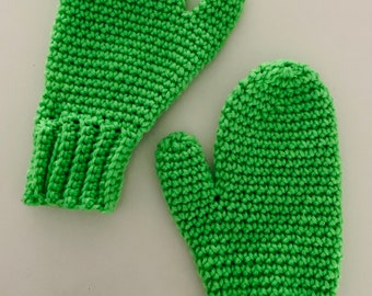 Crocheted Green Mittens - Children’s Handmade Mittens - Fabulous Lime Mittens