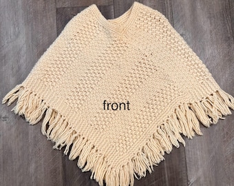 Vintage Natural Wool Poncho Made in Italy Miss Erika Hand Knit Small