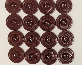 Antique Sewing Buttons Reddish Brown Set of 16 Plastic