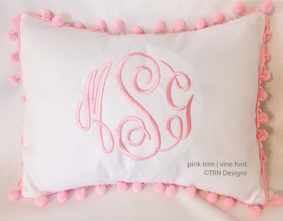 Monogrammed Pillow Cover Pom Pom Pillow Cover Personalized | Etsy