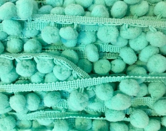 Aqua Pom Pom Trim - 1/2" Ball Trim - Aqua Pom Pom Fringe - Sewing Embellishment - Felt Ball Garland - Bobble Trim