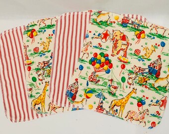 Organic Flannel Reusable Napkins Circus Theme Lunchbox Set of 4