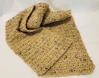 Crocheted Unisex Scarf - Tweed Winter Scarf - Gift for Him - Handmade Scarf Beige