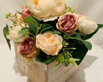 Sola Wood Flower Arrangement - Everlasting Floral Decor - Rustic Flower Box - Wedding Centerpiece