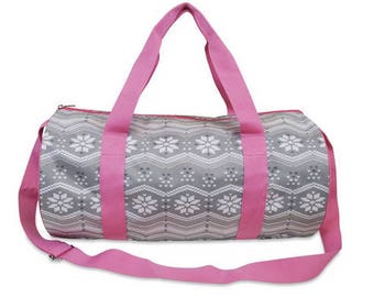 Personalized Duffle Bag - Personalized Girls Gift - Snowflake Bag - Pink Duffle Bag - Girls Overnight Bag