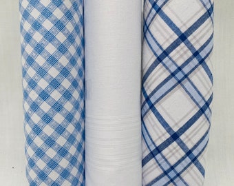 Monogrammed Blue Plaid Handkerchief Set of 3 - Cotton Handkerchiefs - Monogrammed Hankies - Gift for Him - Personalized Handkerchiefs