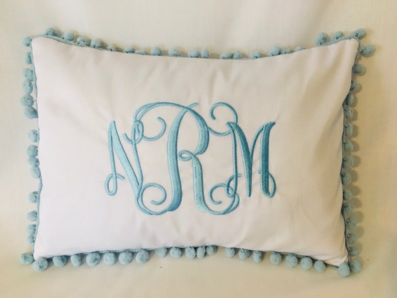 Monogrammed Pillow Cover Pom Pom Pillow Personalized Etsy