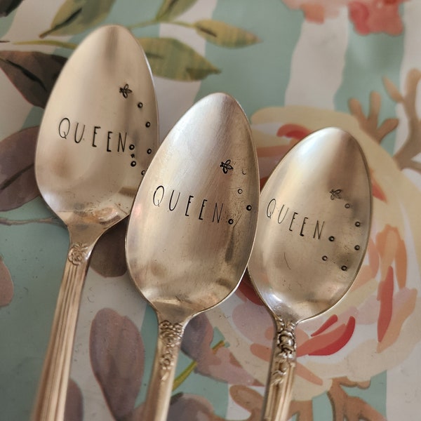 queen bee hand stamped unique gift spoon