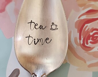 tea time hand stamped spoon