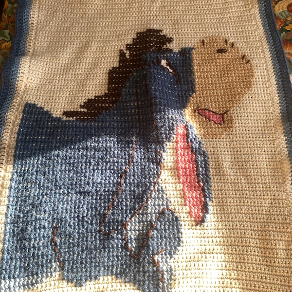 Manta de ganchillo vintage de Eeyore – Manta afgana de Winnie the Pooh – Decoración para la habitación del bebé