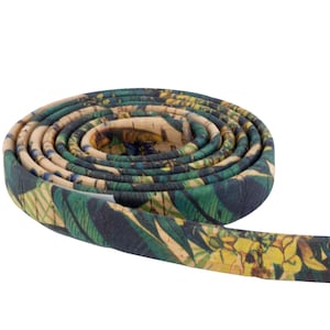Cork Cord, Portuguese Cork Cord, 10MM Flat Cork Cord, Flat GREEN FLORAL Portuguese Cork, Leather Cord, Natural Cork Cord