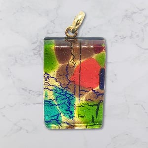 Genuine Murano Glass Pendant With Bale, 24K Gold Foil Venetian Hand Blown Murano Glass Rectangular Pendant