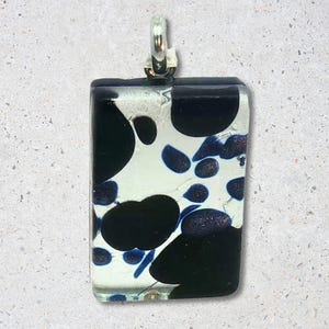 Genuine Murano Glass Pendant With Bale, Sterling Silver Foil Venetian Hand Blown Murano Glass Rectangular Pendant