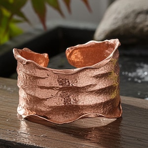 Copper Cuff Bracelet: Crinkled Torn Edge - Adjustable Crumpled Foil Style