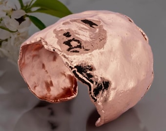 Crumpled Molten Copper Cuff Bracelet, Crumpled Copper Cuff With Molten Edging, Wide Crinkled Cuff With Tapered Edges, Crinkled Cuff