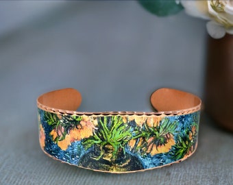 Copper Bracelet, Van Gogh Crown Imperial Fritillaries in a COPPER VASE Bracelet, Pure Copper Cuff, Van Gogh Cuff, Copper Art Bracelet