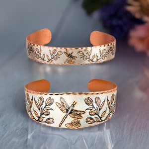 DRAGONFLY Copper Cuff Bracelet, Dragonfly Jewelry Gifts, Dragonfly Art Jewelry Women, Dragonfly Art Bracelet, Copper Dragonfly Art Jewelry