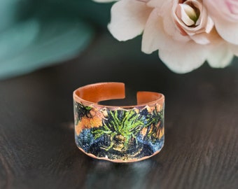 Copper Ring, Van Gogh Crown Imperial Fritillaries in a COPPER VASE Ring, Pure Copper Cuff Ring, Van Gogh Ring, Copper Art Ring, Urbanrose