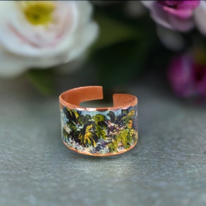 Van Gogh Copper Cuff Ring: Lilacs, Daisies & Anemones