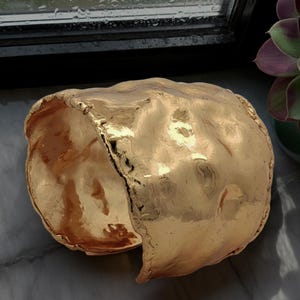 24K Gold Overlay Copper Cuff Bracelet: Molten Edge Crinkled Design, Statement Cuff