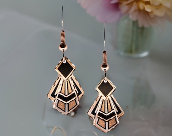 Art Deco Earrings, Art Deco Jewelry, Fan Earrings, Copper Earrings, Artisan Geometrical Copper Earrings, Copper Art Earrings, Copper Jewelry