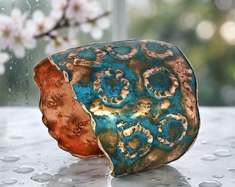 Etched Copper Cuff Bracelet: Verdigris Patina Statement Jewelry
