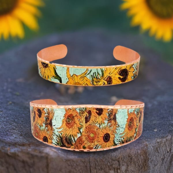 Van Gogh Jewelry, SUNFLOWERS Cuff Bracelet, Copper Art Bracelet, Van Gogh Art Jewelry, Van Gogh Cuff, Copper Art Cuff, Handmade Copper Cuff