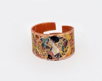 New Design! Copper Rings, Klimt Jewelry, Copper Ring, Klimt LADY WITH A FAN Copper Ring, Copper Art Ring, Gustav Klimt Art Ring