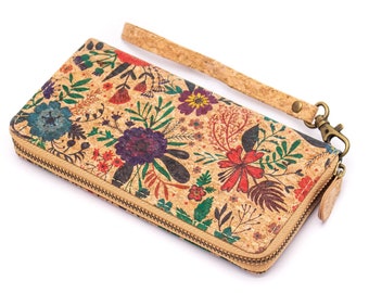 Cork Wallet, Portuguese Cork Wallet, FLORAL GARDEN Cork Wallet, Cork Wallet, Cork Accessories, Zippered Cork Wallet, Natural Cork Wallet