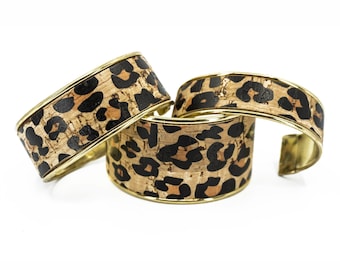 Leopard Cuff Bracelet, Cheetah Cuff Bracelet, Portugal Jewelry, Natural Cork Bracelet, Brass Cuff, Leopard Print Jewelry, Animal Print Cuff