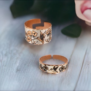 HUMMINGBIRD Copper Cuff Ring, Hummingbird Jewelry Gifts, Hummingbird Art Jewelry Women, Hummingbird Art Ring, Hummingbird Art Jewelry