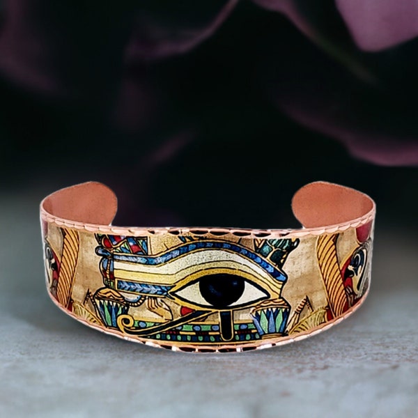 Egyptian Eye of Horus Copper Cuff Bracelet, Copper Gifts, Eye of Ra Copper Cuff, Copper Art Bracelet,Copper Art Jewelry