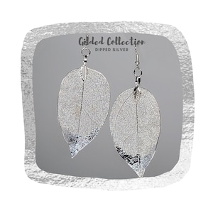 Silver Leaf Earrings: Real Botanical Leaves, Gilded Tips