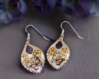 Butterfly Floral Copper Earrings, Cutout Copper Earrings, Artisan Butterfly Copper Earrings, Copper Art Earrings, Copper Jewelry