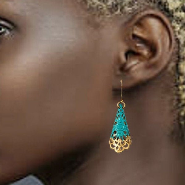 Patina Jewelry, Patina Earrings, Mini Cone Earrings, Handmade Verdigris Patina Earrings, Boho Earrings, Rustic Earrings, Urbanrose