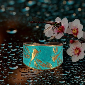 Dragonfly Cigar Band Ring: Rustic Verdigris Copper (Handmade Adjustable)