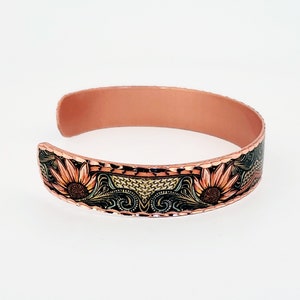 Western SUNFLOWERS Cuff Bracelet, Native Art Bracelet, Sunflower Jewelry, Floral Copper Art Cuff, Western Jewelry, Handmade Copper Cuff image 4