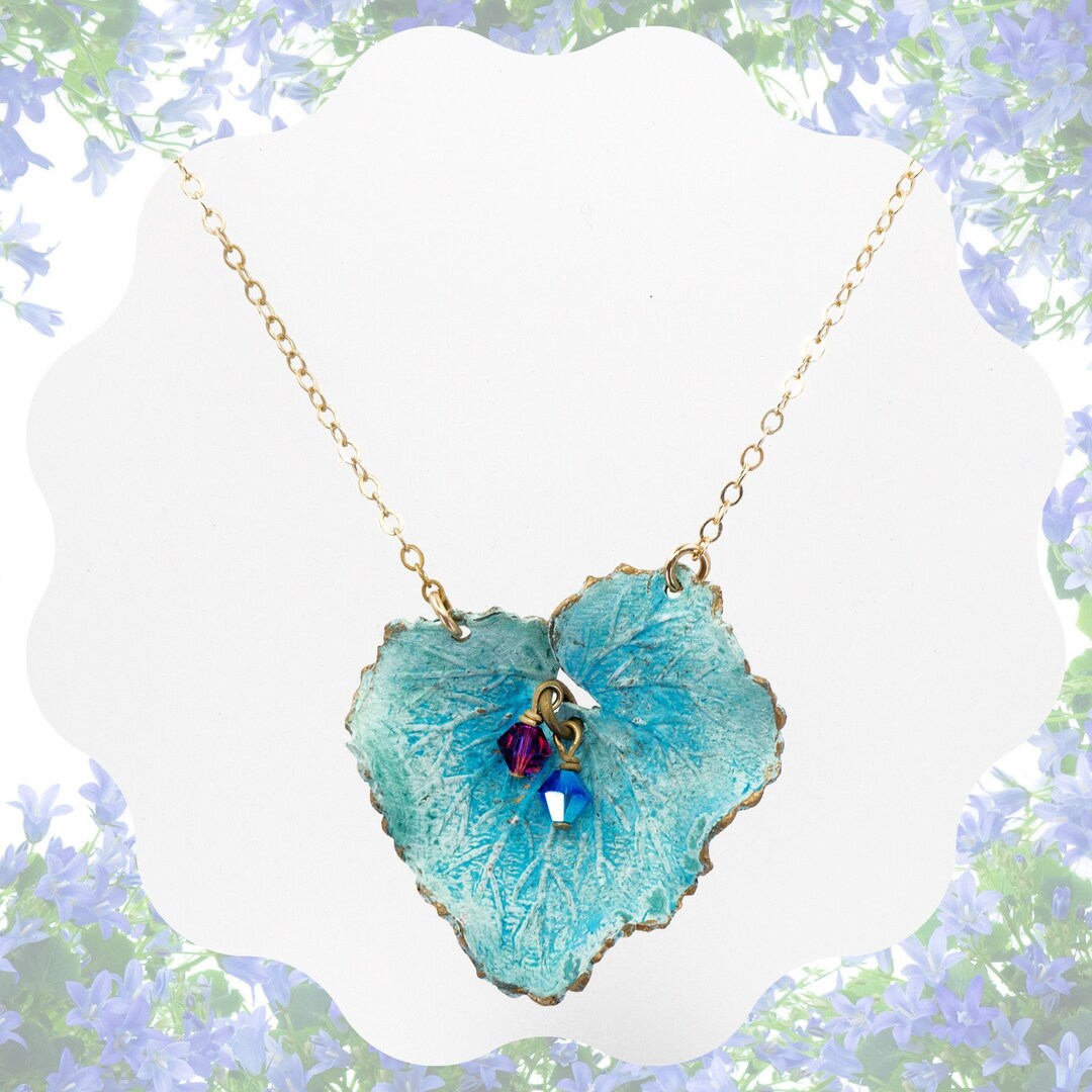 Patina Jewelry, Verdigris Patina Leaf Necklace, Bohemian Jewelry, Leaf Necklace, Teal Necklace
