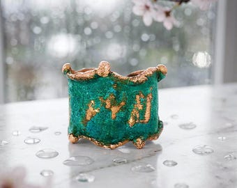 Rustic Copper Cuff Ring: Verdigris Patina, Handmade Sizes 6-11