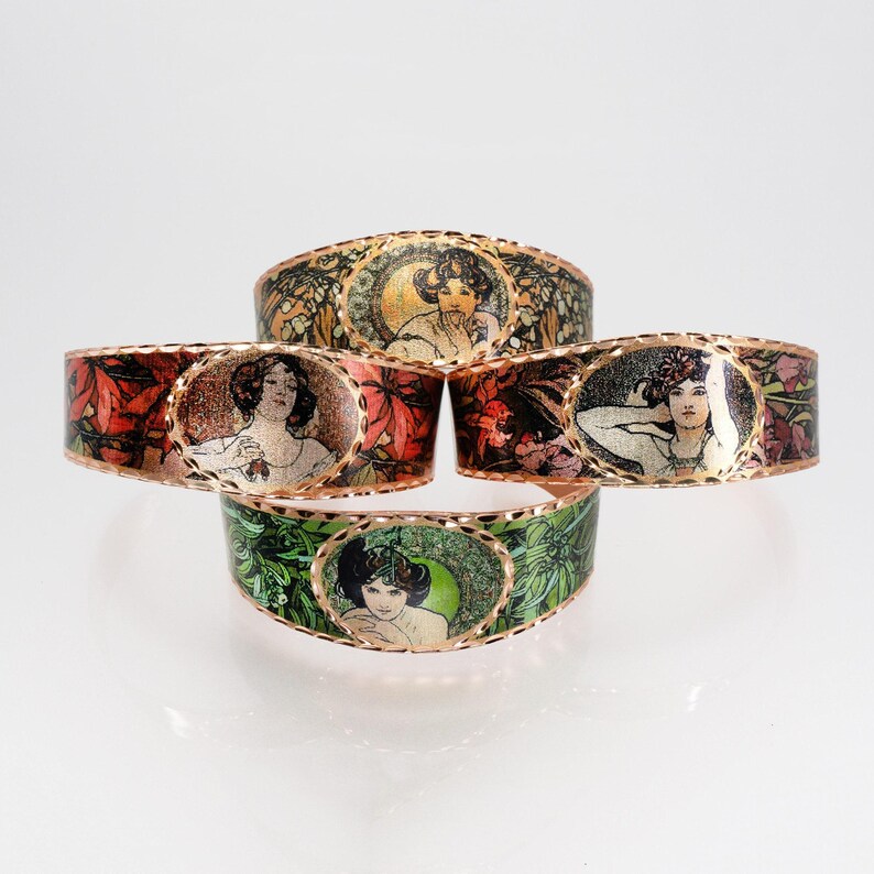 Alphonse Mucha Copper Cuff Bracelet: Ruby Art Nouveau Jewelry image 6