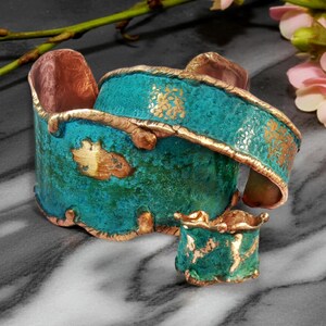 Handmade Verdigris Copper Cuff Bracelet: Rustic Patina, Adjustable Bild 11