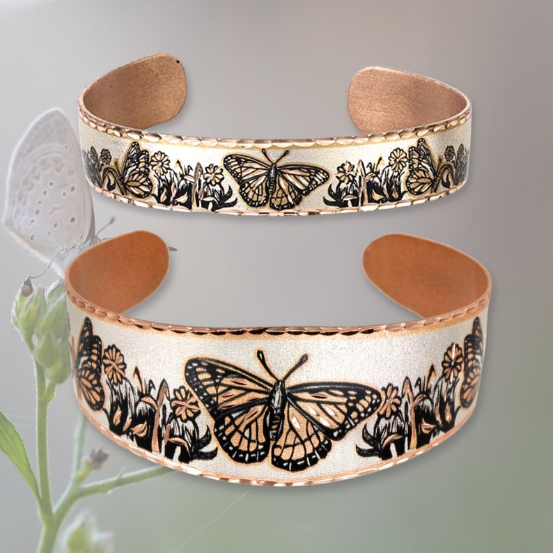 BUTTERFLY Copper Cuff Bracelet, Butterfly Jewelry Gifts, Butterfly Jewelry for Women, Butterfly Art Bracelet, Butterfly Jewelry for Women image 2