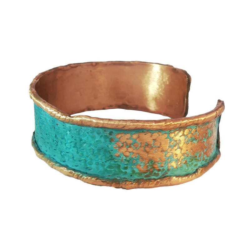 Handmade Verdigris Copper Cuff Bracelet: Rustic Patina, Adjustable Bild 7